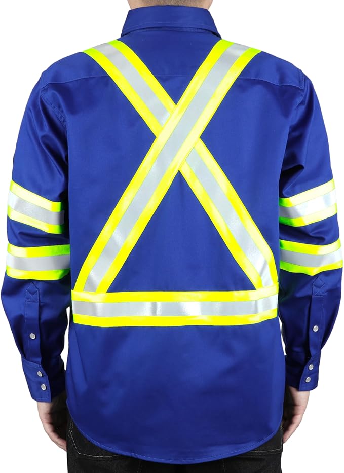 BOCOMAL FR Shirts High Visibility/Hi Vis Flame Resistant/Fire Retardant Shirt 7.5oz Men's Reflective Shirts