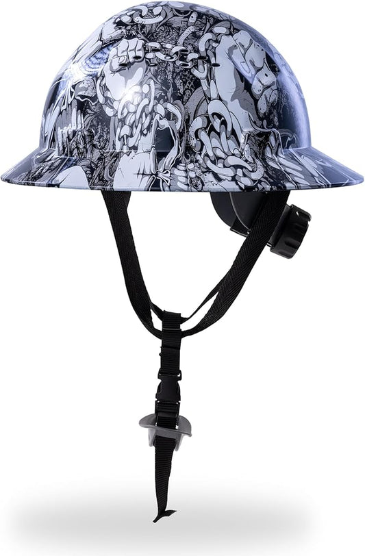 Skeleton Pattern Design Full Brim Hard Hat, OSHA Approved Construction Hard Hats for Men, 4-Point Adjustable Suspension, ANSI Z89.1