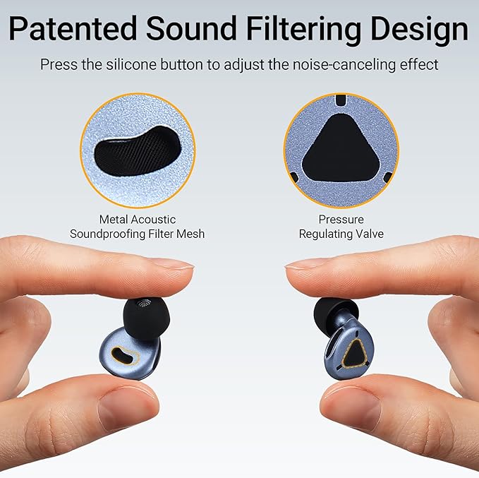 Ear Plugs for Sleeping, Reusable Hearing Protection for Sleep,Work,Focus,Travel, Adjustable Passive Earplugs for Concerts & Festivals, Navy Blue