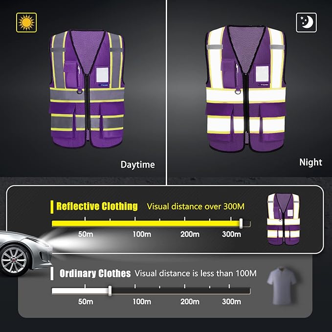 AYKRM 11 color High Vis Reflective Safety Vest for Women Men Security Pocket Zipper