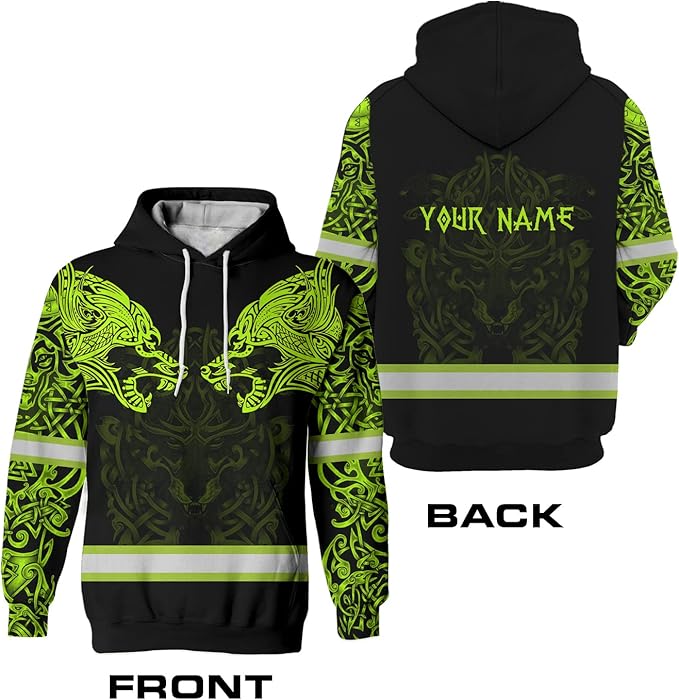 Matedecor Skull High Visibility Shirt Men Reflective Safety Shirts US Flag Custom Name Workwear, Runners, Walkers, Patriotic