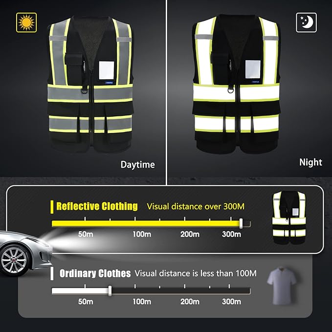 AYKRM 11 color High Vis Reflective Safety Vest for Women Men Security Pocket Zipper