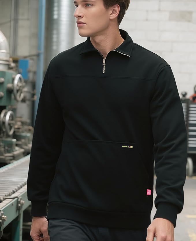 BOCOMAL FR Sweatshirts Midweight Non-Fleece Mock Neck 1/4 Quarter Zipper Water/Stain Repellent Fire Resistant Shirts