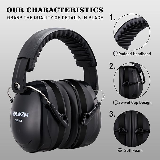 Hearing Protection Ear Muffs,NRR 28db Noise Cancelling for Shooting, Mowing, Construction,Black