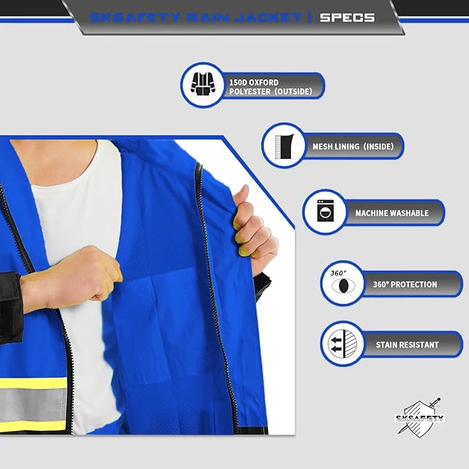 SKSAFETY Hi Vis Reflective Rain suits for Men Waterproof - High Vis Safety Rain Jacket, High Visibility Raincoat for Men