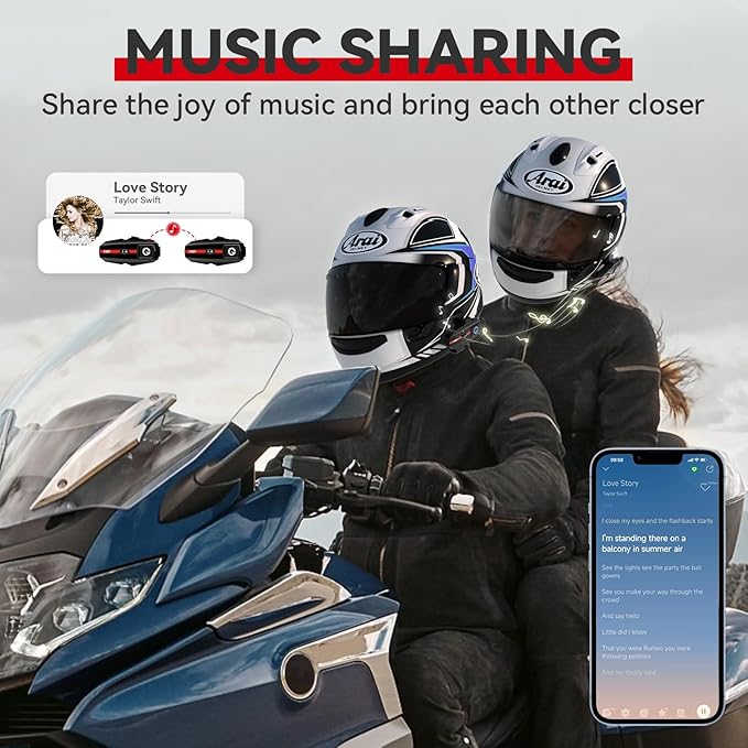 Motorcycle Helmet Bluetooth Headset Intercom Communication Systems, 2 Riders Music Sharing/IP67 Waterproof/Noise Cancellation, Fit for ATV/Snowmobile, 2 Pack
