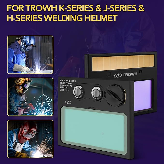 HD Auto Darkening Welding Lens 4.33"x3.54" Solar True Color Filter with 2 Arc Sensor Adjustable Shade Range 4/9-13 Replacement Welding Helmet Accessories for TRQWH Welding Hood