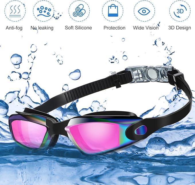 Macarrie 5 Pairs Swimming Goggles for Adults Kids Anti Fog Pool Goggles bulk No Leaking Glasses with Ear Plugs Nose Clip