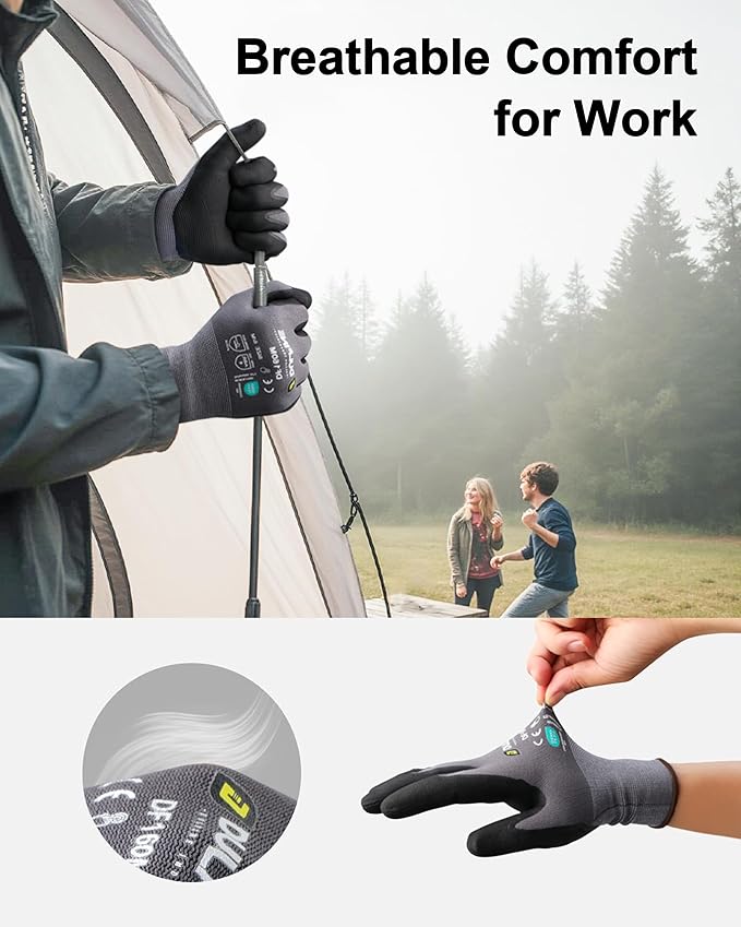 Safety Work Gloves MicroFoam Nitrile Coated-3 Pairs Pack,Seamless Knit Nylon Glove with Black Micro-Foam Nitrile Grip,Ideal for General Purpose,Automotive,Home Improvement,Painting(Extra Large)
