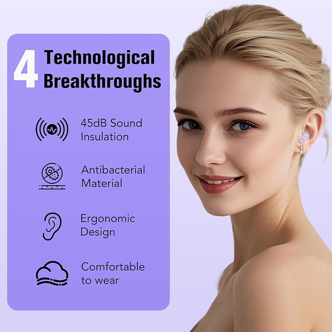 Ear Plugs for Sleeping Noise Cancelling, 45dB for Noise Reduction, Noise-Reducing Earplugs for Sleeping, Concerts, Shooting, Travel, Work, Silicone Hearing Protection Earplugs with Case, Purple
