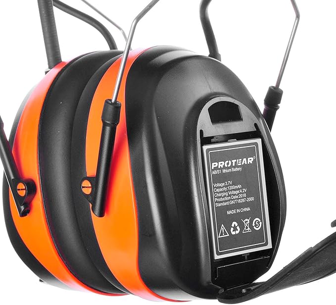 AM/FM Bluetooth Radio Headphones 25dB NRR,Noise Reduction Safety Earmuffs,Digital Display Headset,Built-in Mic,Rechargetable Ear Hearing Protection for Walkman Mowing,Lawn,Work(Orange)