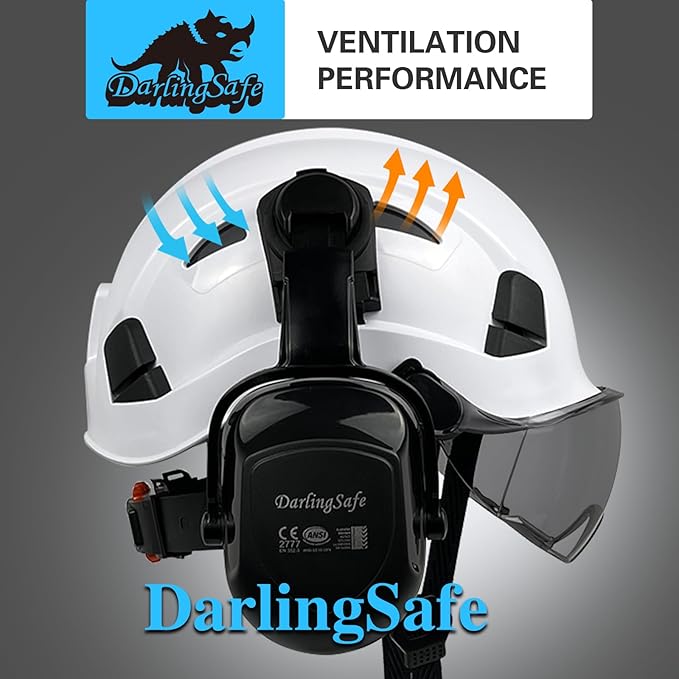 Hard Hat with Visor Ear Muffs Vented Safety Helmet with Visor Earmuffs ANSI Z89.1 Outdoor Work Hardhats Construction