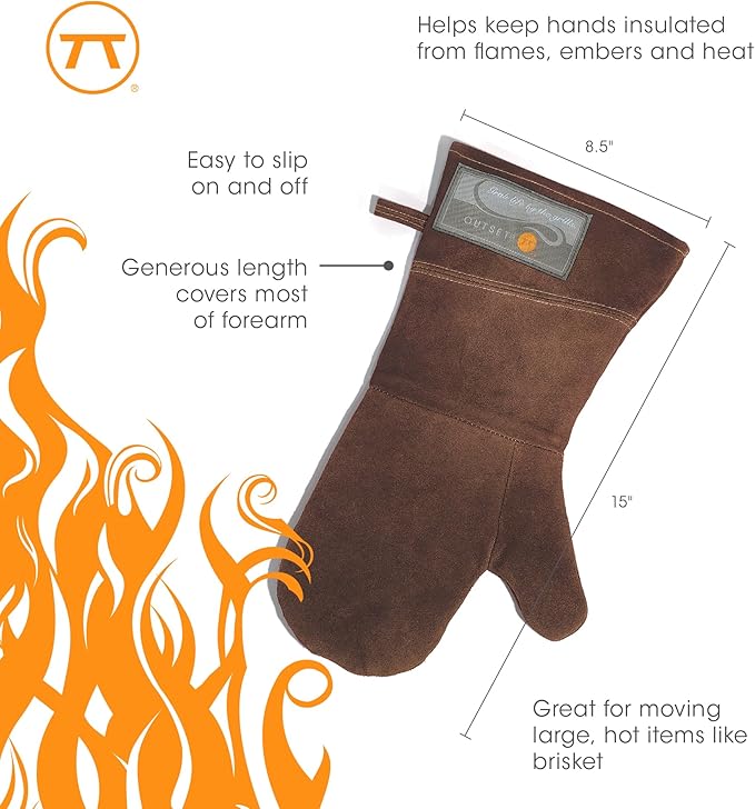 Outset Grill Mitt, Brown Leather BBQ and Oven Glove
