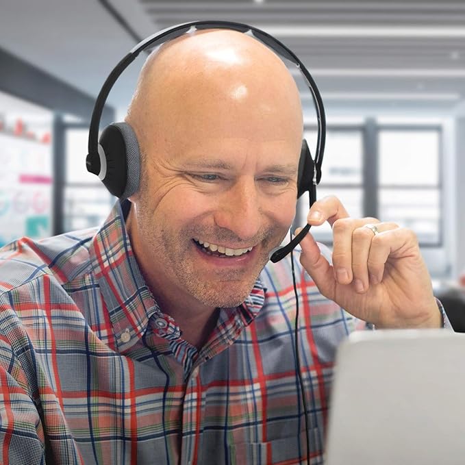Koss CS300-USB Double-Sided On-Ear Communication Headset, Noise Cancelling Electret Microphone, Flexible Microphone Arm, Wired with USB Plug, Black