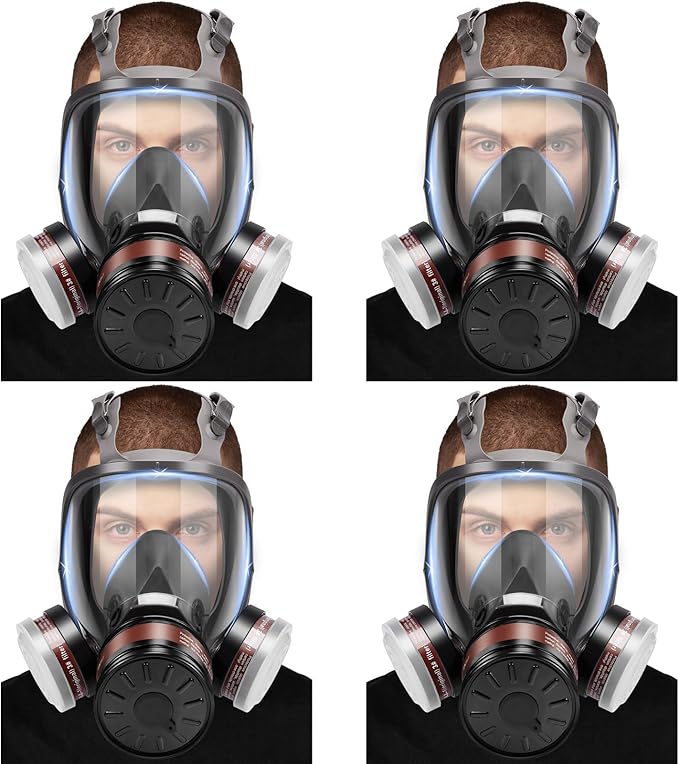 Full Face Respirator Mask, Gas Masks Survival Nuclear and Chemical, Gas Respirator with Activated Carbon Filters