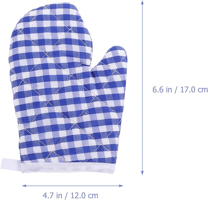 2Pcs Oven Mitts for Play Kitchen, Anti- Scald Gloves Microwave Oven Gloves Kitchen Mitts for Safe Baking Cooking ( Dark Blue Checkered )