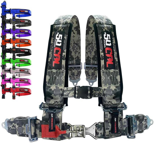 4 Point 2" Racing Harness for Bucket Seats, Quick Release Safety Belt for UTV/RZR, Adjustable Seatbelt with Mounting Hardware, Choose from 9 Colors, Secure Fit for Off-Road Vehicles, Camo, (6008A7)