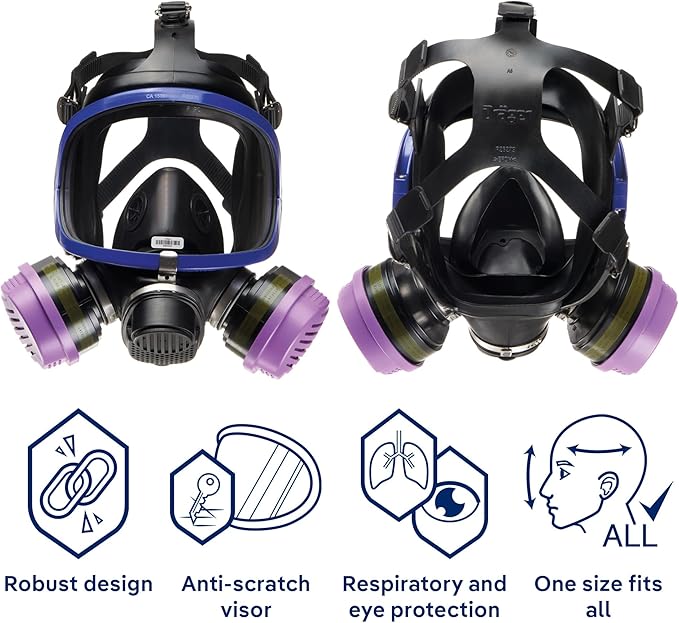 Dräger X-plore 5500 Full-Face Respirator Mask + 2x Combination Cartridge OV/AG/HF/FM/CD/AM/MA/HS/P100 | One size fits most | NIOSH Certified Eye and Respiratory Protection, Anti-Fog, 180° View
