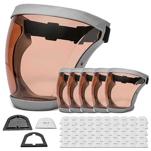 Anti-Fog Full Face Active shields Protection Visible Expression Transparent Breathable Comfortable Adults Reusable (White&Brown, 5PCS)