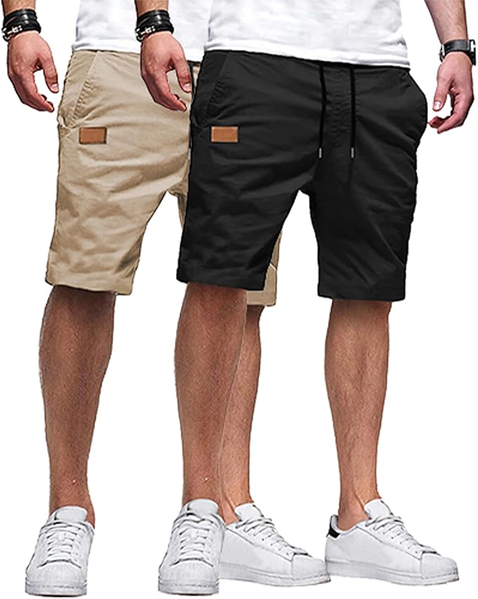 JMIERR Mens Casual Shorts - Cotton Drawstring Summer Beach Stretch Twill Chino Golf Shorts