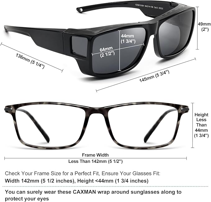 CAXMAN Fit Over Glasses Sunglasses Polarized Wrap Around Sunglasses with Side Window Shields for Full Protection