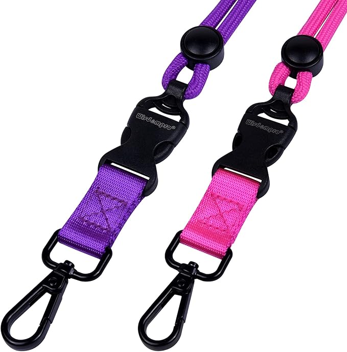 Wisdompro 2 Pack of 21 inch Durable Round Cord Heavy Duty Lanyard with Safety Breakaway Buckle, Detachable Buckle and Metal Hook for Keys, ID Card Badge Holders - Hotpink and Purple