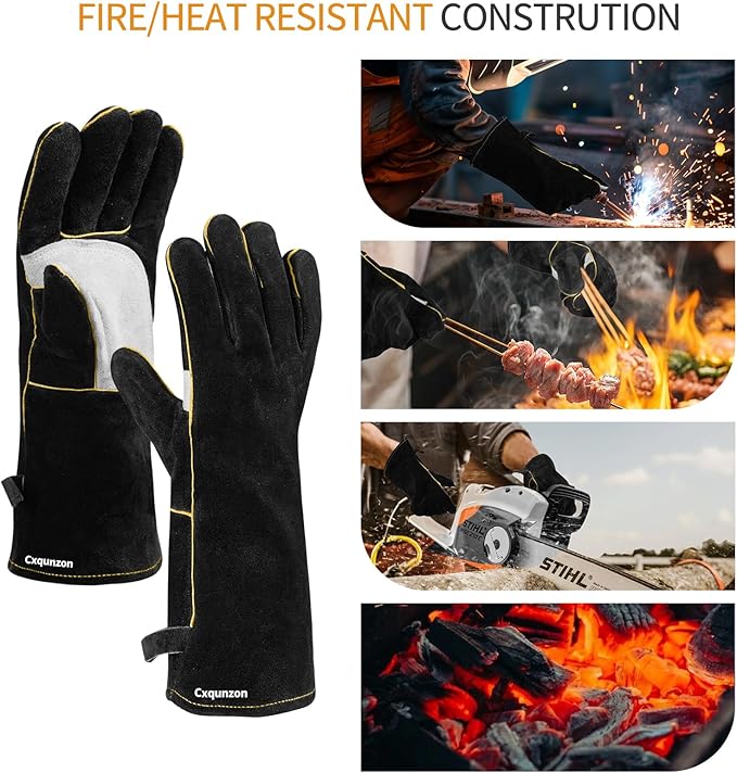 Leather MIG Welding Gloves with Reinforced Palm, Kevlar Stitching, Heat Fire Resistant for Welding/Grilling/BBQ