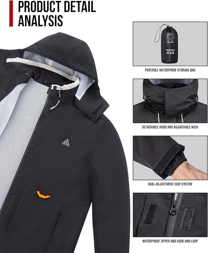 Rain Suit, Motorcycle Rain Gear for Men & Women Waterproof Jacket and Pants Breathable Reflective Raincoat for Fishing, Golf
