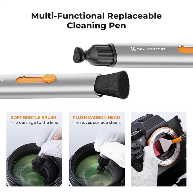 K&F Concept Camera Lens Cleaning Kit, Lens Pen with Full Frame Sensor Cleaning Rods, Sensor Cleaner, Air Blower, Microfiber Cleaning Cloths, Gloves & Carry Case