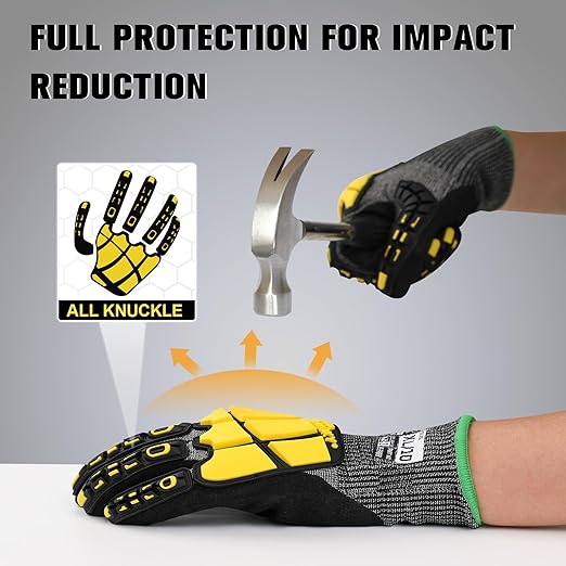 Safety Work Gloves Men Women, ANSI A6 Cut Resistant Gloves, Impact Gloves for Men Women, Touchscreen Mechanic Nitrile Coated Heavy Duty Work Glovess with TPR Protection, X-Large