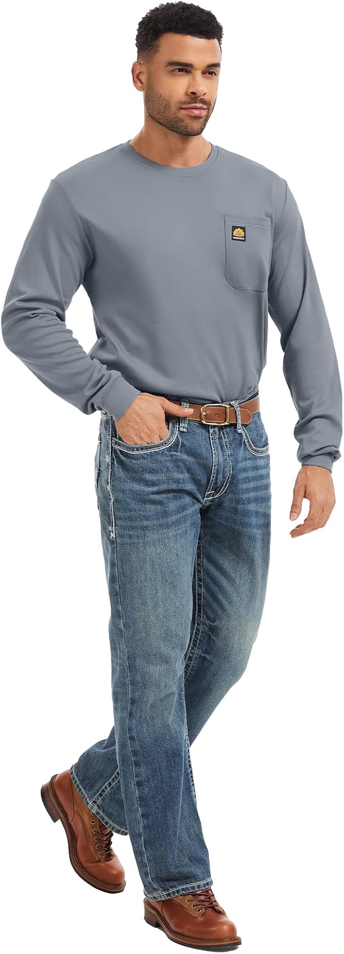 WORKWEYA Men's FR Shirts 6.5oz Lightweight Long Sleeve Flame Resistant T-Shirt NFPA 2112/CAT2