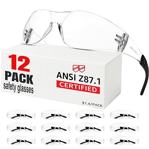 ANSI Z87.1 Clear Safety Glasses12 pack, Safety Glasses for men and women bulk, Scratch&Impact-Resistant construction safety glasses, for lab & in-/outdoor work
