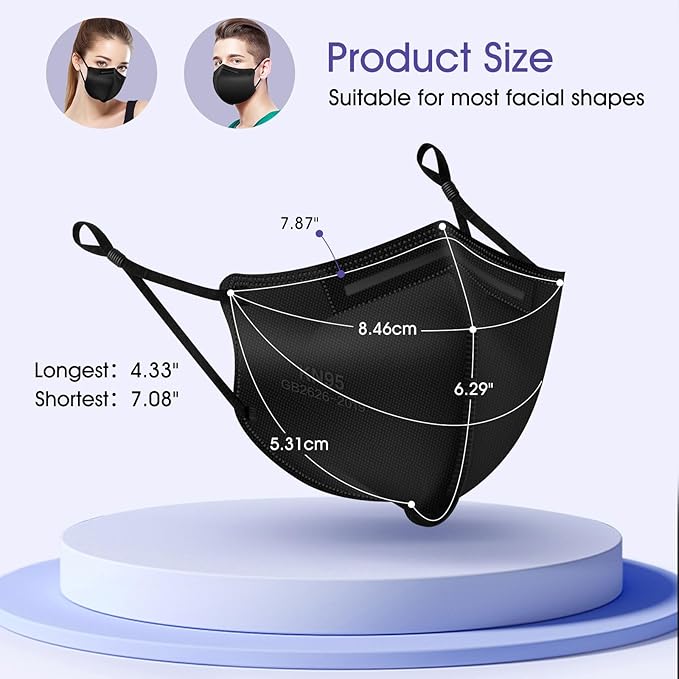 KN95 Adjustable Masks 25 Pack, Individually Wrapped Disposable Masks with Adjustable Ear Loops