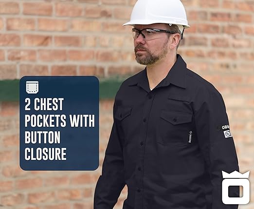 Oberon FR Arc Rated Button-Up Safety Shirt For Men - Flame Resistant Cotton - 10 Cal - Class 3 - Navy