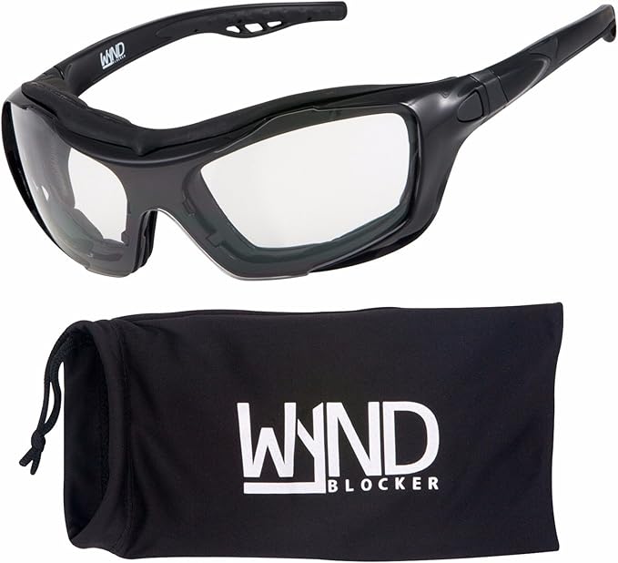 WYND Blocker Motorcycle Riding Glasses Extreme Sports Wrap Sunglasses (Black/Clear)