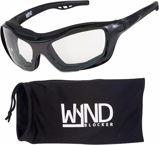 WYND Blocker Motorcycle Riding Glasses Extreme Sports Wrap Sunglasses (Black/Clear)