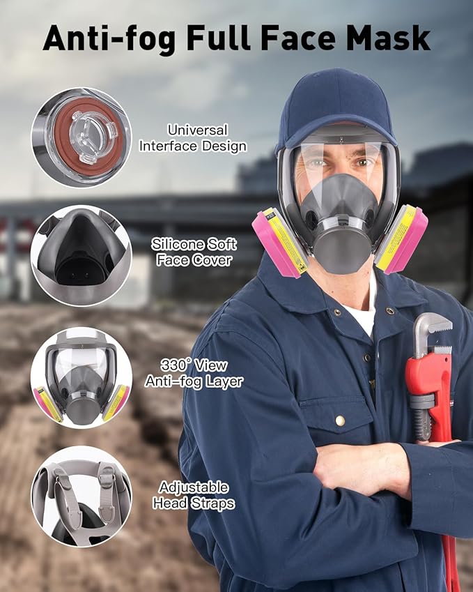 Respirator Mask with Filters - Reusable Gas Mask Against Organic Vapor Chemicals Spray Paint