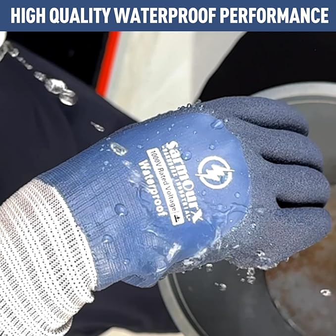 Electrician Insulated Gloves 1000V High Voltage, Waterproof for Palm Rubber Non-Slip Electrical Gloves