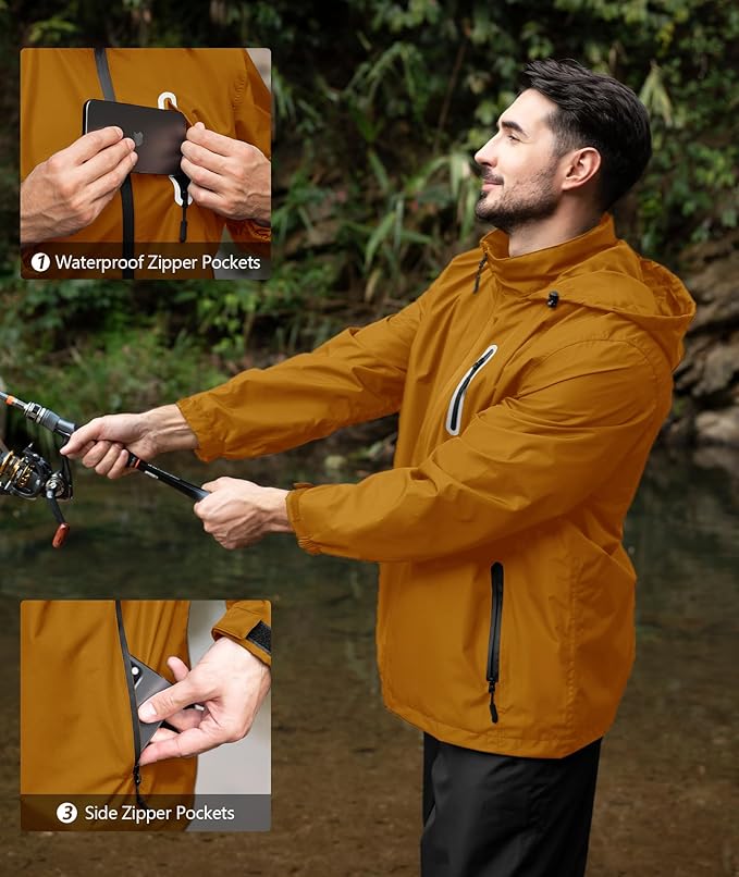 SWISSWELL Men's Waterproof Golf Rain Suit Rain Gear Jacket and Pant Outdoor Lightweight Hooded Raincoat