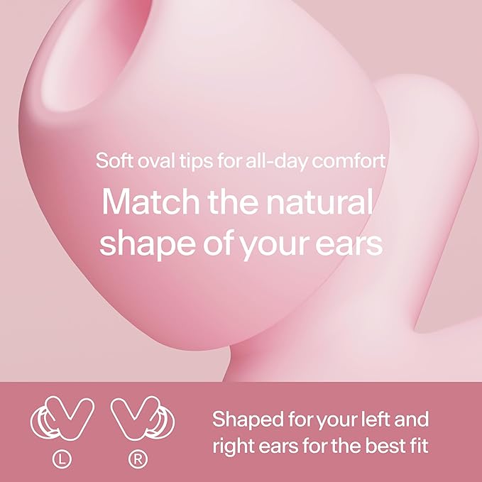 Alpine Silence Earplugs for Sleep, Focus & Travel - V-Shape Snug Fit & Soft Oval Tips – 4 Sizes XS/S/M/L - Comfortable, Reusable Hearing Protection - 22dB – Pink