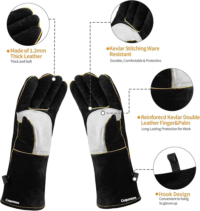 Leather MIG Welding Gloves with Reinforced Palm, Kevlar Stitching, Heat Fire Resistant for Welding/Grilling/BBQ