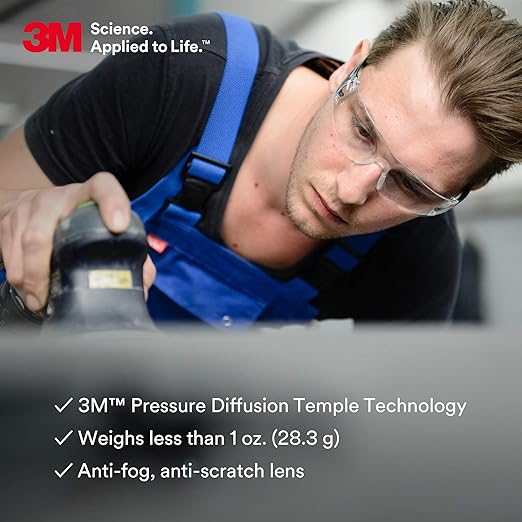 3M Safety Glasses for Men and Women, SecureFit 400, 20 Pack, ANSI Z87, Anti-Fog Anti-Scratch Clear Lens, Green/Black Frame, Polycarbonate, UV Protection, Flexible Temples, Soft Nose Bridge
