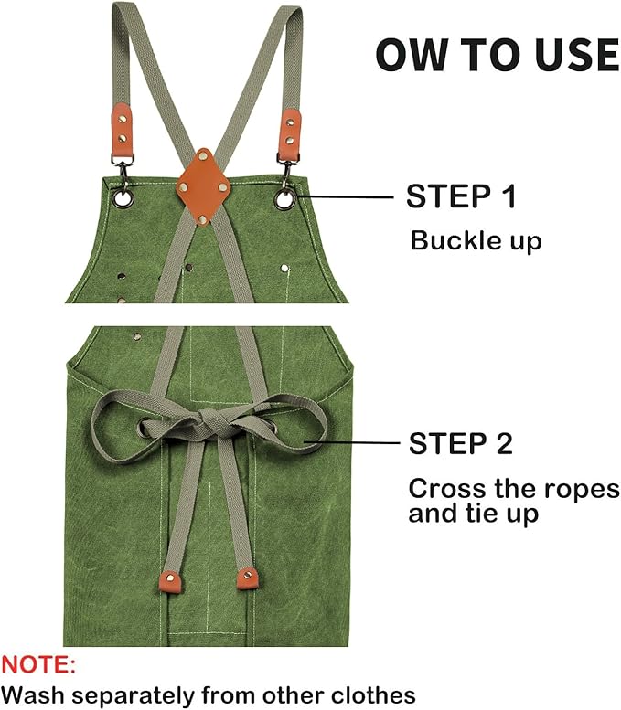 Cotton Canvas Cross Back Apron for Men and Women,Chef Apron With Adjustable Strap and Large Pockets,Kitchen Cooking Baking Bib Heavy Duty Work Apron(Army green)