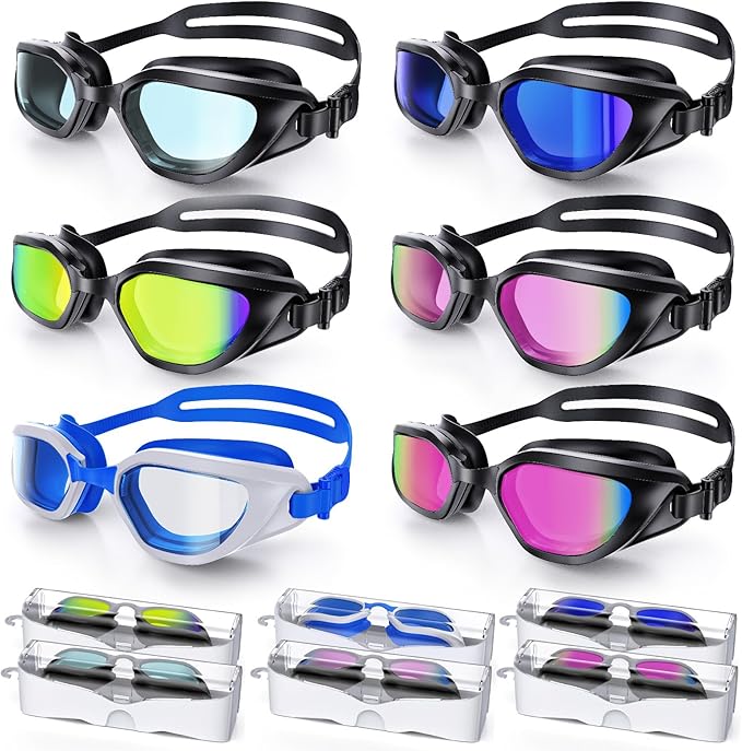 Swim Goggles, Unisex Adult Swimming Goggles Upgraded Anti Fog Anti UV No Leakage Wide View for Men Women Youth