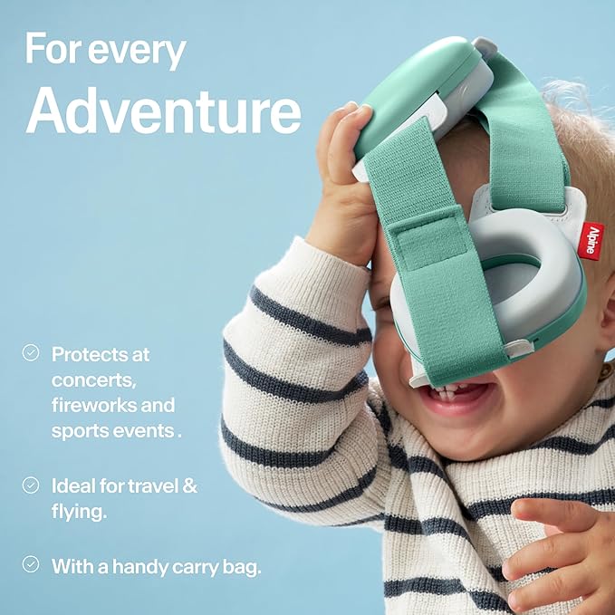 Alpine Muffy Baby Comfort - Protects Hearing for Babies and Toddlers - CE & ANSI Certified - Unique Headband for Safe fit & Comfort - Multi-adjustable for Ages 3-48 Months, 24dB Sound Reduction, Green