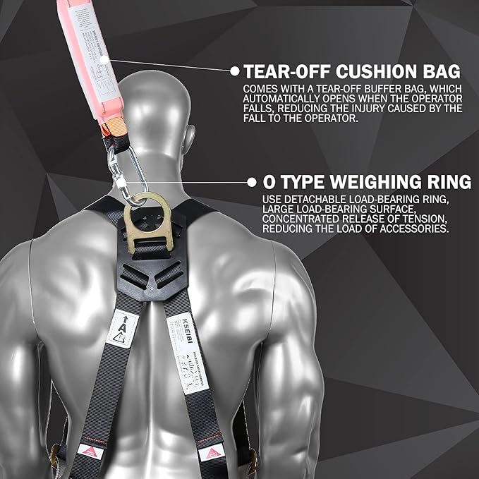 KSEIBI 422006 Single Leg Snap Hook and Two Scaffolding Hook w 6-Foot Internal Shock Lanyard Fall Protection Equipment for Safety Harness