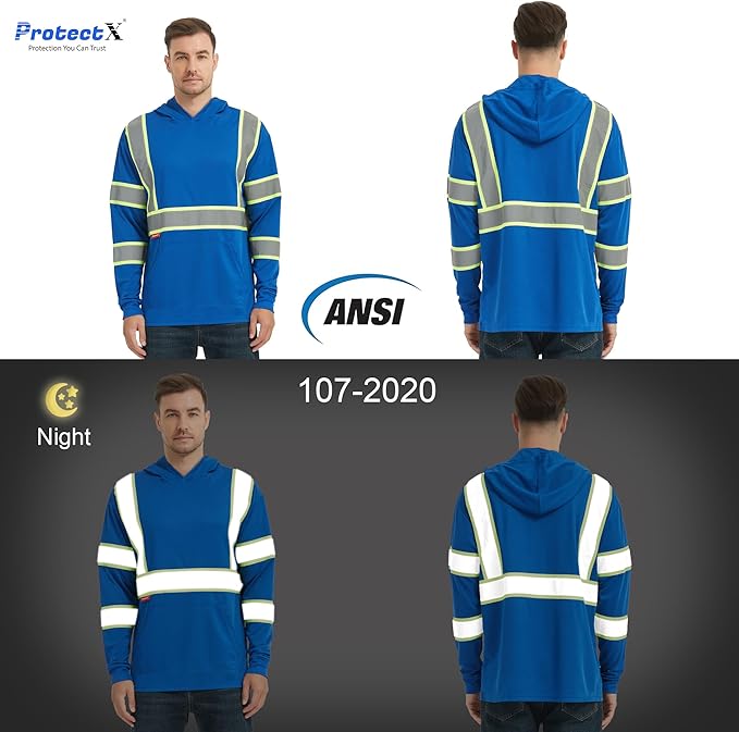 ProtectX High Visibility Long Sleeve Shirts Reflective Hi Vis Safety Shirt for Men Women Class 2-3 Construction Shirt 1 Pack