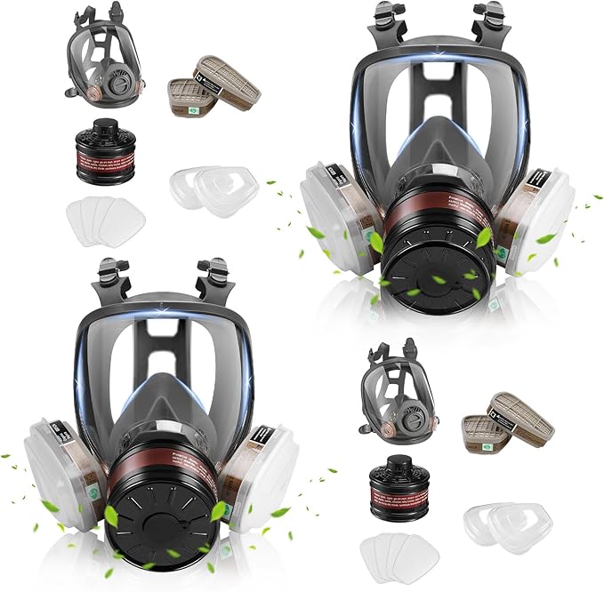Full Face Respirator Mask, Gas Masks Survival Nuclear and Chemical, Gas Respirator with Activated Carbon Filters