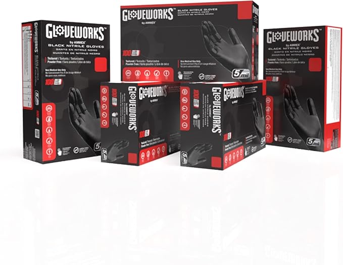GLOVEWORKS Black Nitrile Gloves, Disposable, Latex Free, 5 Mil