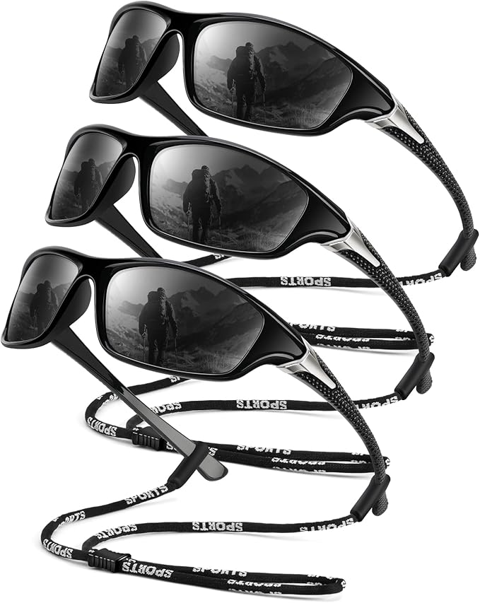 Polarized Sunglasses-Men Sports Sunglasses: Mens Sunglasses Polarized Running Sun Glasses Driving Fishing 3 Packs